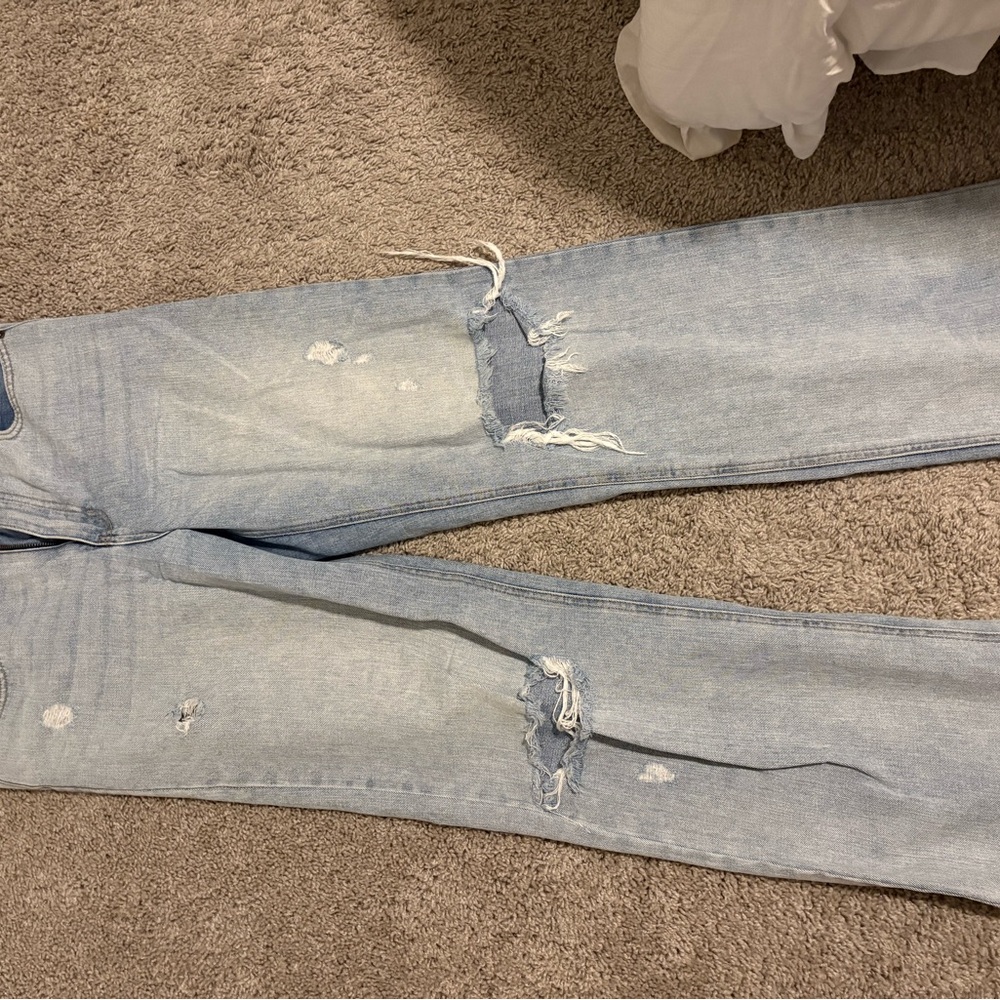 Women's Light Blue Distressed Flare Jeans